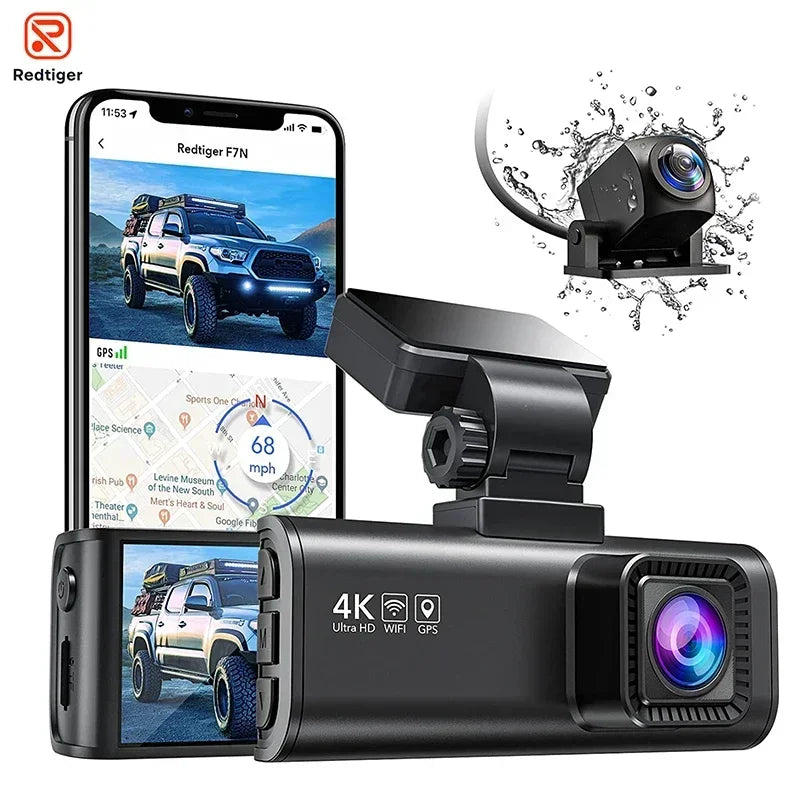 REDTIGER 4K Dash Cam Front and Rear with WiFi, GPS, and 24H Parking Mode