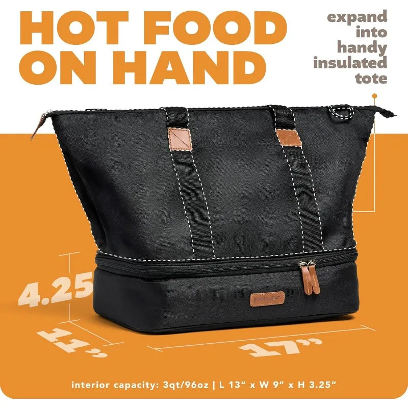 HOTLOGIC Max XP Large Portable Electric Lunch Box and Food Warmer Tote 120V Black