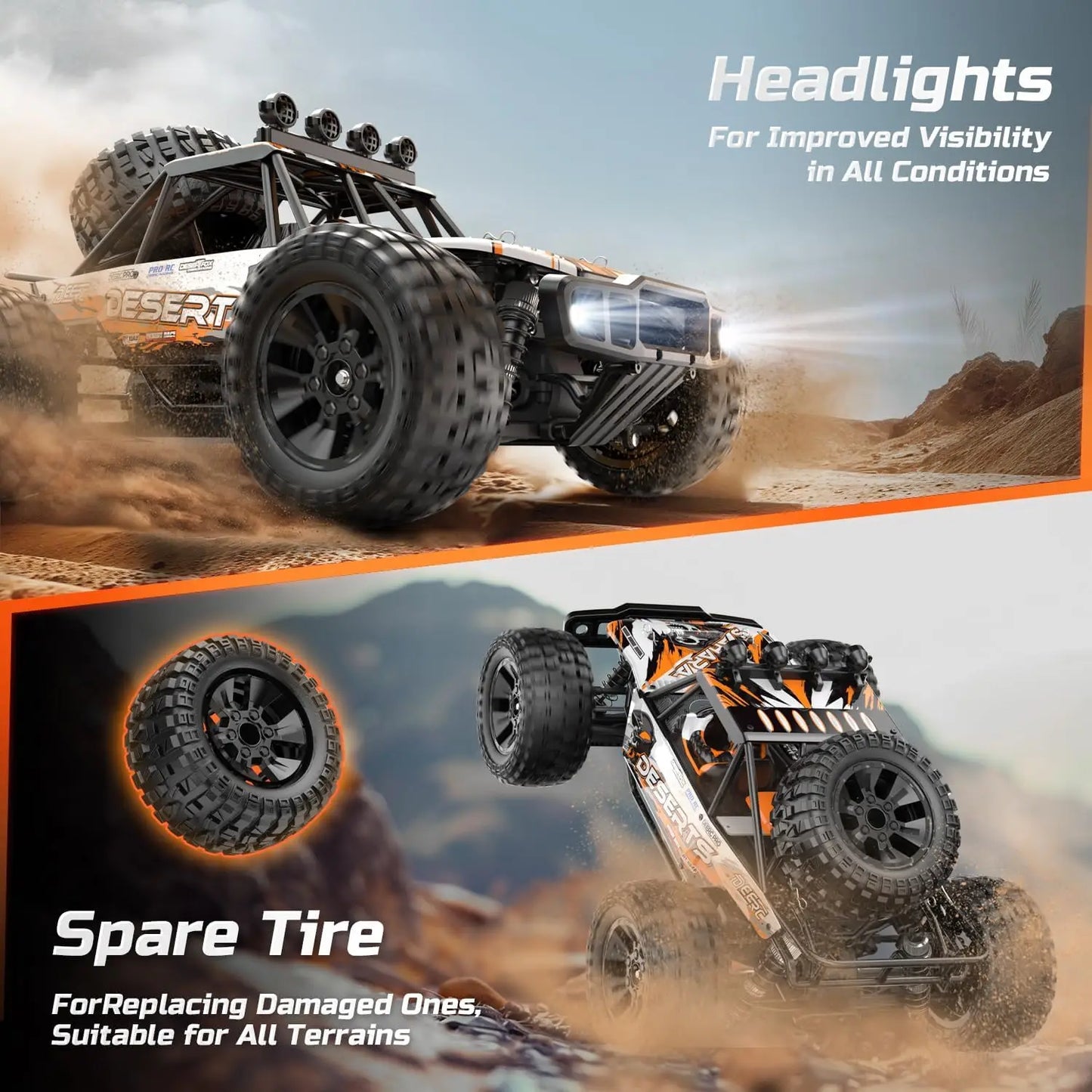 DEERC 9203E 1:10 Scale RC Truck 48KM/H 4X4 Lights 2 Batteries 2.4GHz All-Terrain 30 Min Play