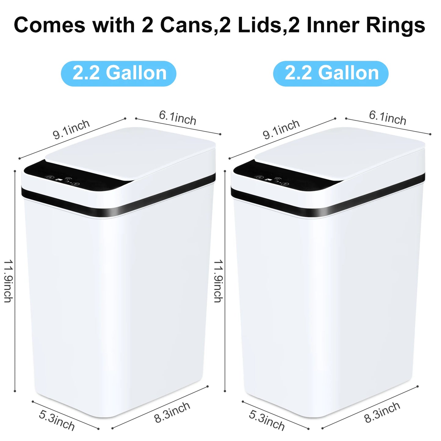 2 Pack 12L Touchless Motion Sensor Trash Cans with Lid Slim Design