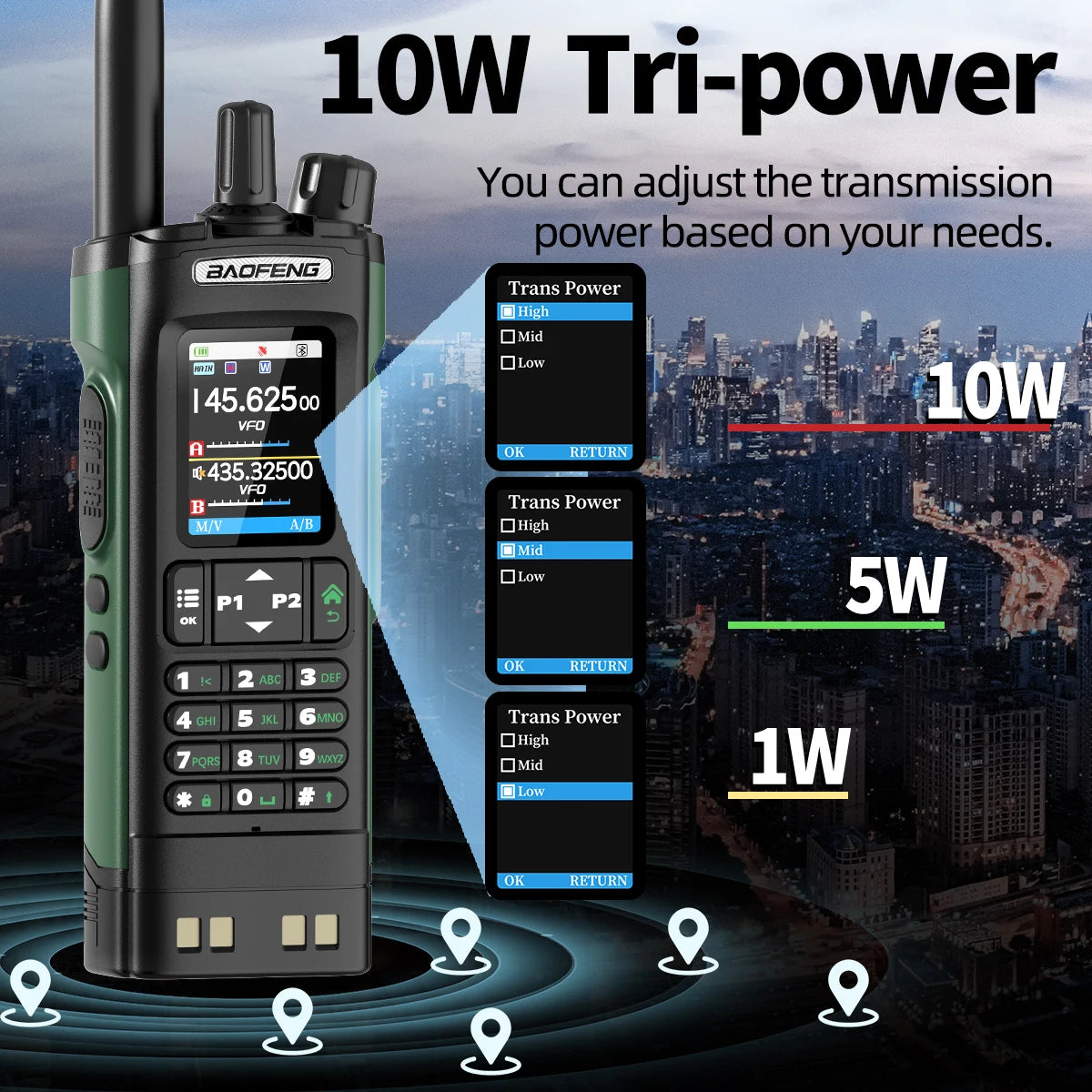 Baofeng UV-32 10W GPS Walkie Talkie Multi Band Bluetooth Type-C Long Range