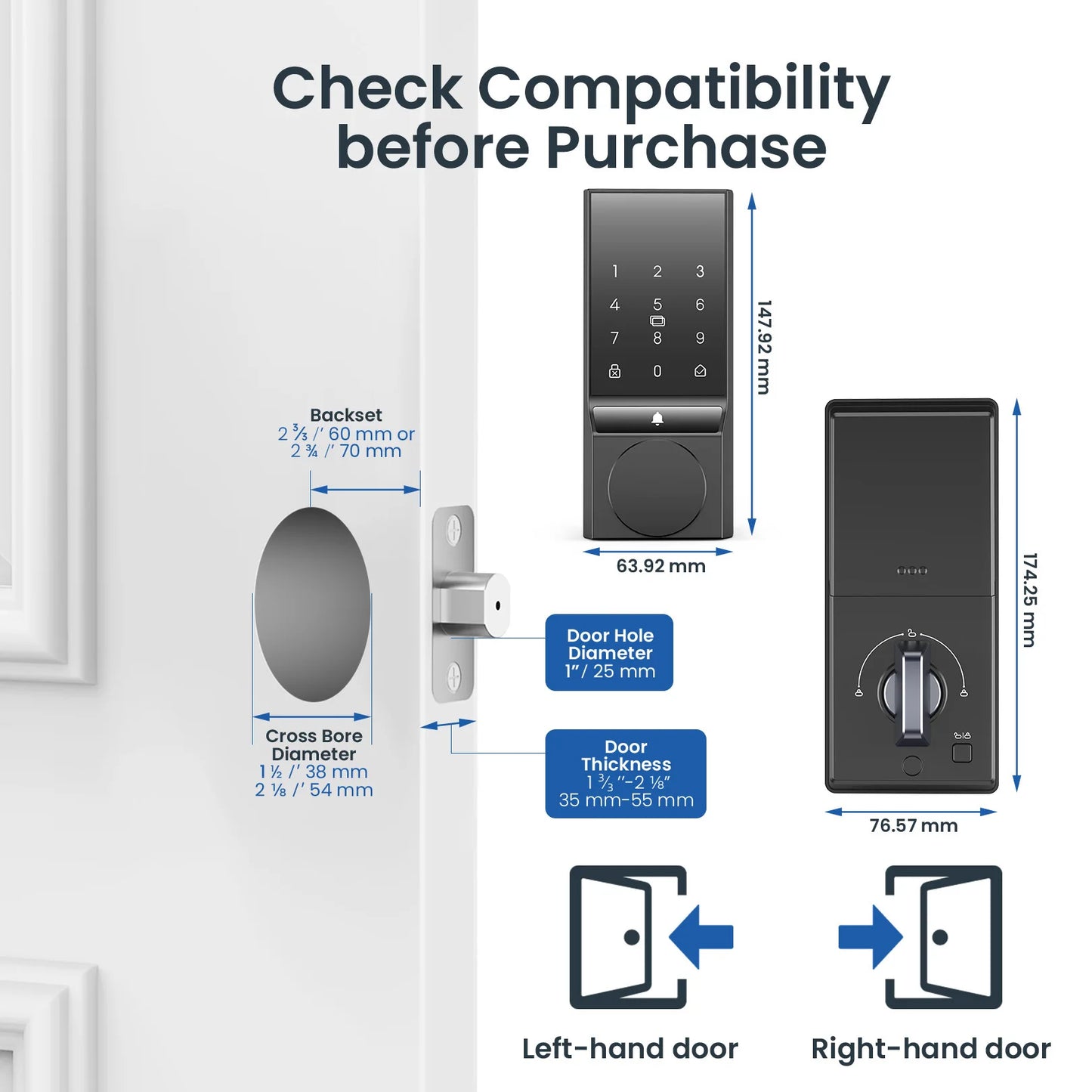Smart Keyless Door Lock with Doorbell Bluetooth App Control and Auto Lock for Front Door