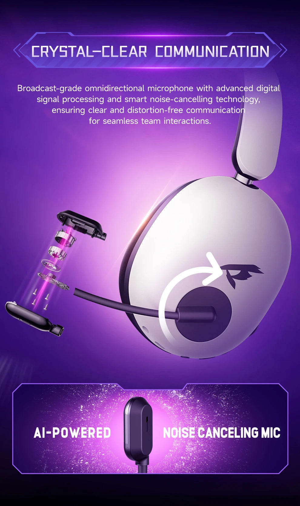 Picun UG-10A Wireless Gaming Headset 2.4G Bluetooth 6.0 Wired 56dB Mic 40mm Drivers Over Ear
