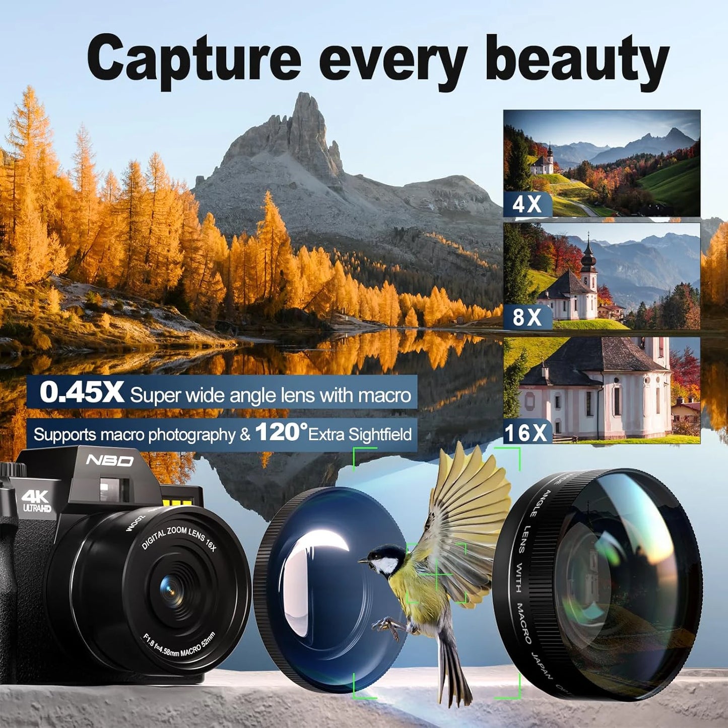 NBD 48MP Digital Camera with 4K Video 3.0 Inch Flip Screen and 16X Digital Zoom