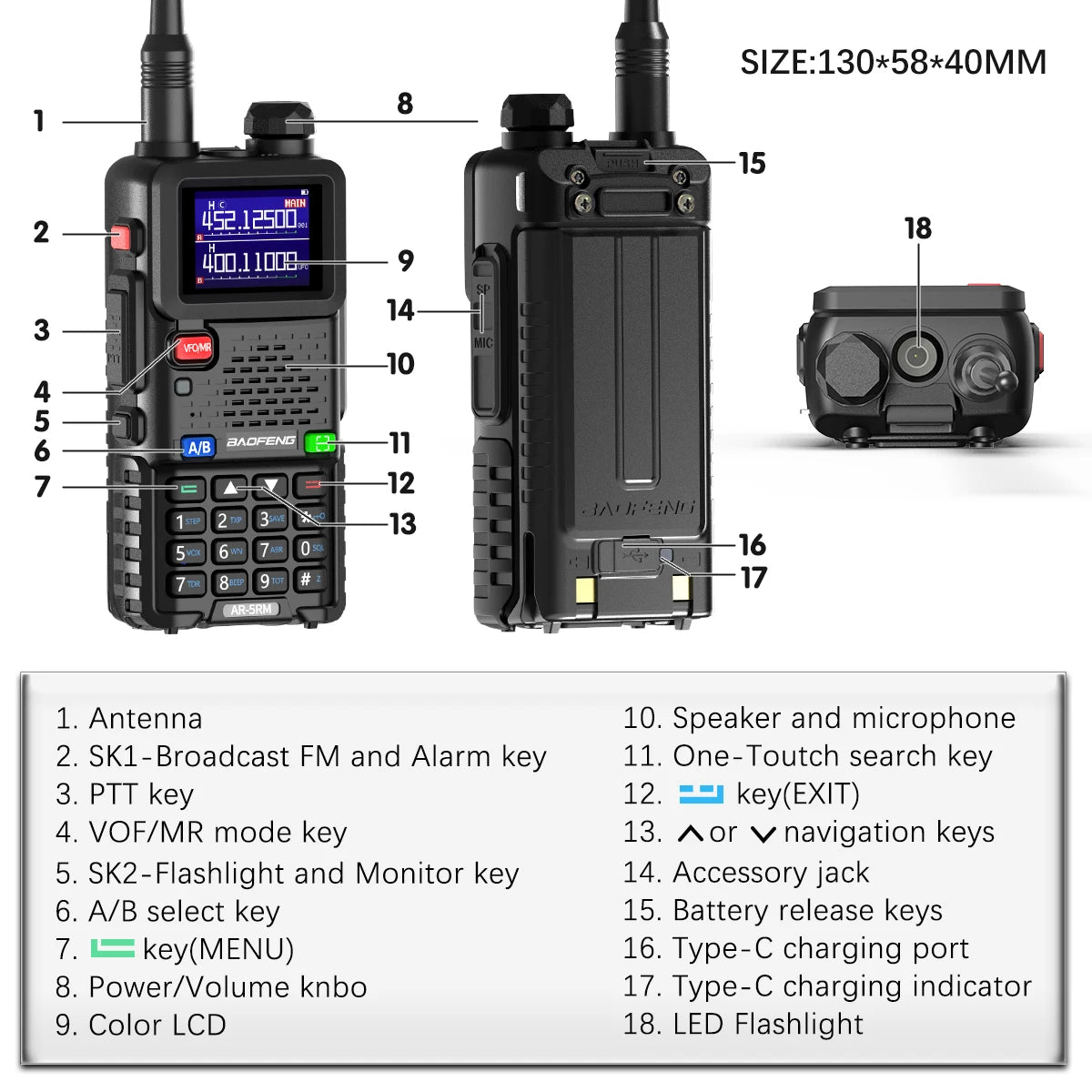 2PCS Baofeng AR-5RM 10W Walkie Talkie Multi Band Type-C Wireless Copy 999CH
