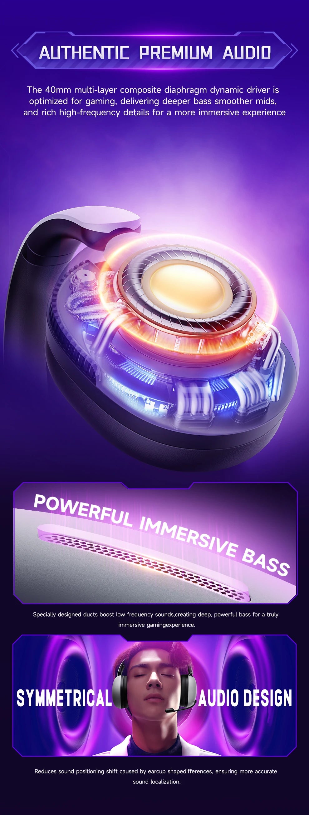 Picun UG-10A Wireless Gaming Headset 2.4G Bluetooth 6.0 Wired 56dB Mic 40mm Drivers Over Ear