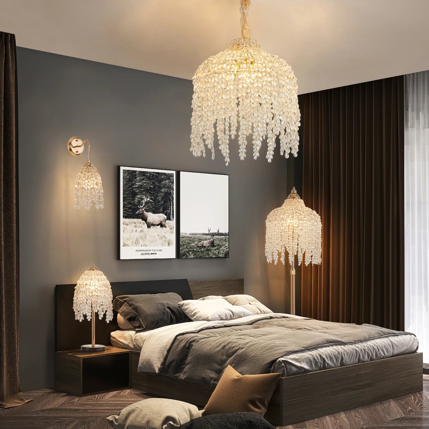 Gold Crystal Floor Lamp with Marble Base 63 Inch
