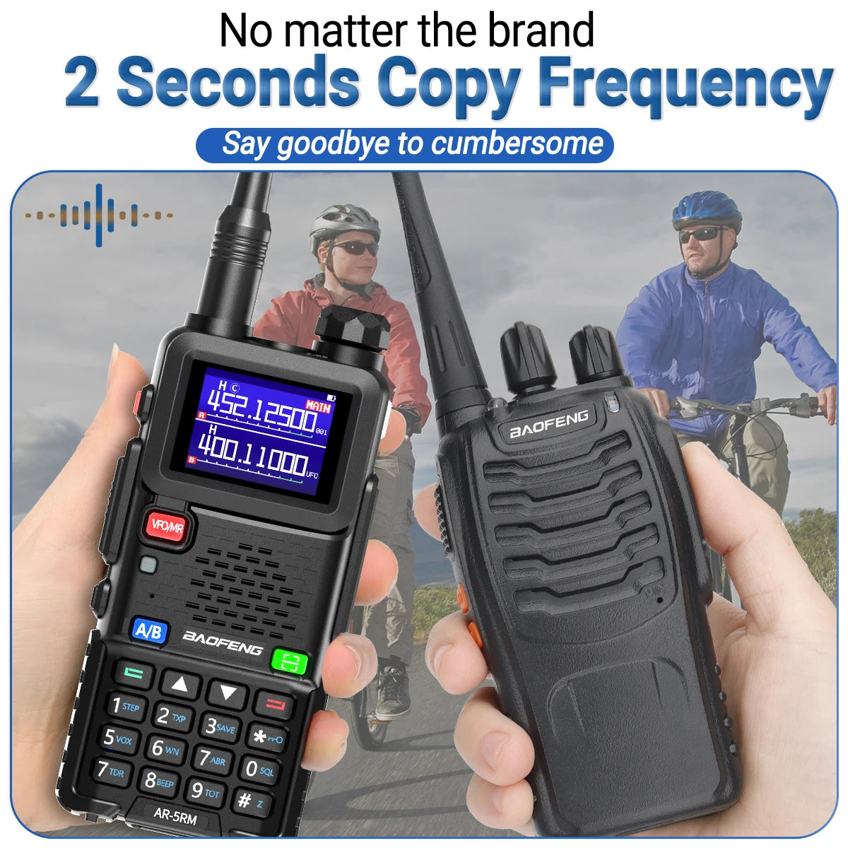 2PCS Baofeng AR-5RM 10W Walkie Talkie Multi Band Type-C Wireless Copy 999CH