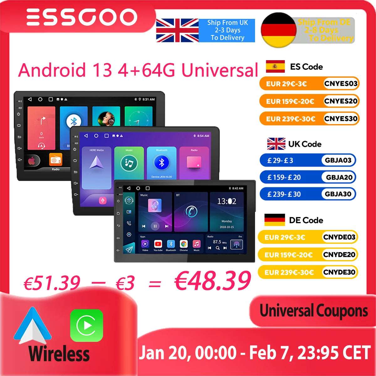 7"/9"/10" Android Car Radio with CarPlay GPS & Multimedia Player for Nissan Hyundai Tesla Style