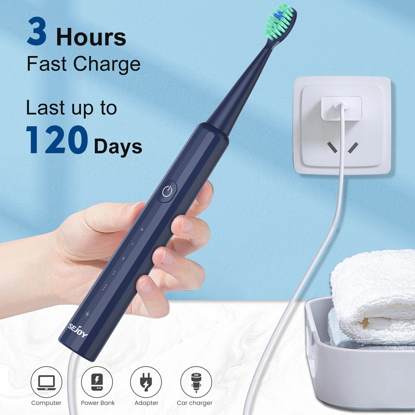 Electric Toothbrush Rechargeable with 8 Heads 5 Modes
