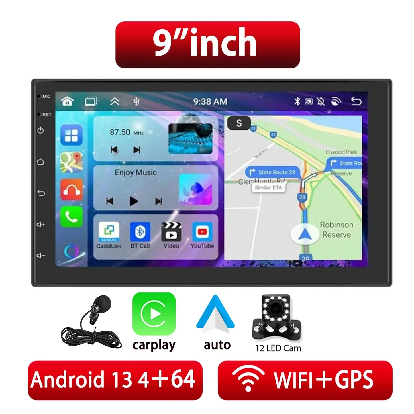 7"/9"/10" Android Car Radio with CarPlay GPS & Multimedia Player for Nissan Hyundai Tesla Style