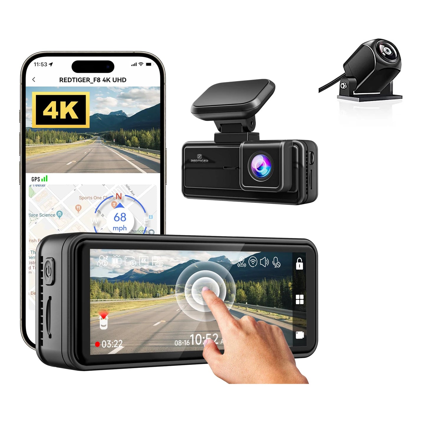 REDTIGER 4K Dash Cam with GPS, 5G WiFi, Night Vision, and Fatigue Driving Reminder