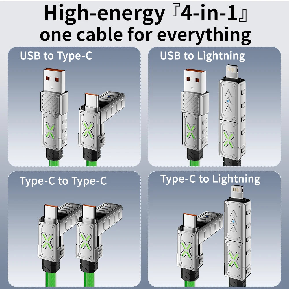 240W 4 in 1 Super Fast Charging Cable USB C to Type C Zinc Alloy for iPhone Samsung Xiaomi Multi Port Charger