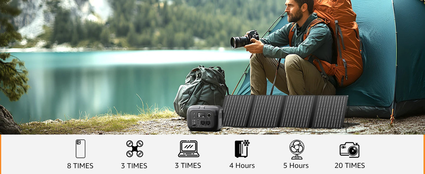 300W Portable Power Station with 260Wh Capacity and 40W Solar Panels AC Outlet 110V for Camping Travel RV