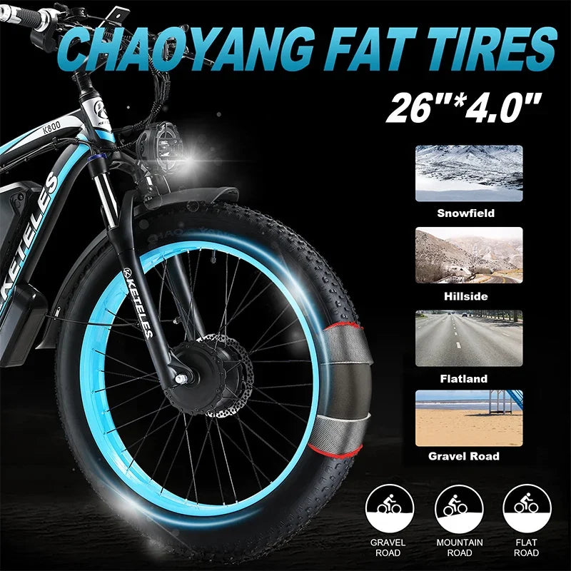 K800 Electric Bike 2000W Dual Motor 48V 23Ah Fat Tire with Hydraulic Brakes