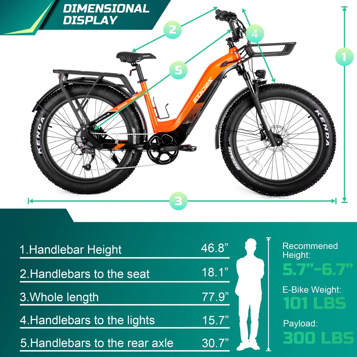 750W off-road electric bike with 52V 17Ah battery, orange color, 26-inch fat tires, LCD, and Bluetooth.