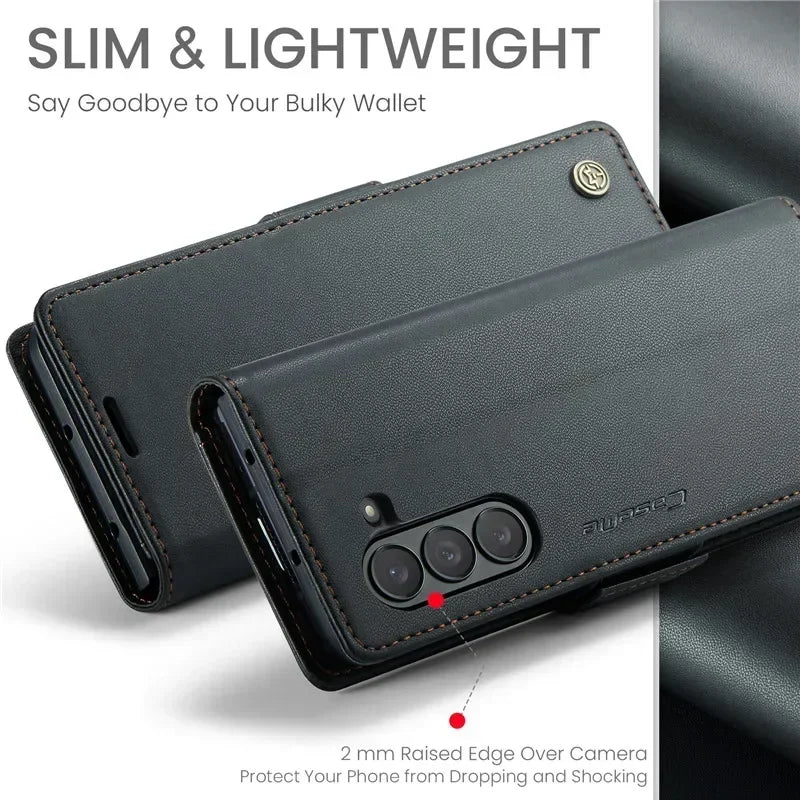EUCAGR Luxury Magnetic Wallet Leather Case For Samsung Galaxy Z Fold 6 5 Shockproof Card Holder Pocket Cover For Galaxy Z Fold6
