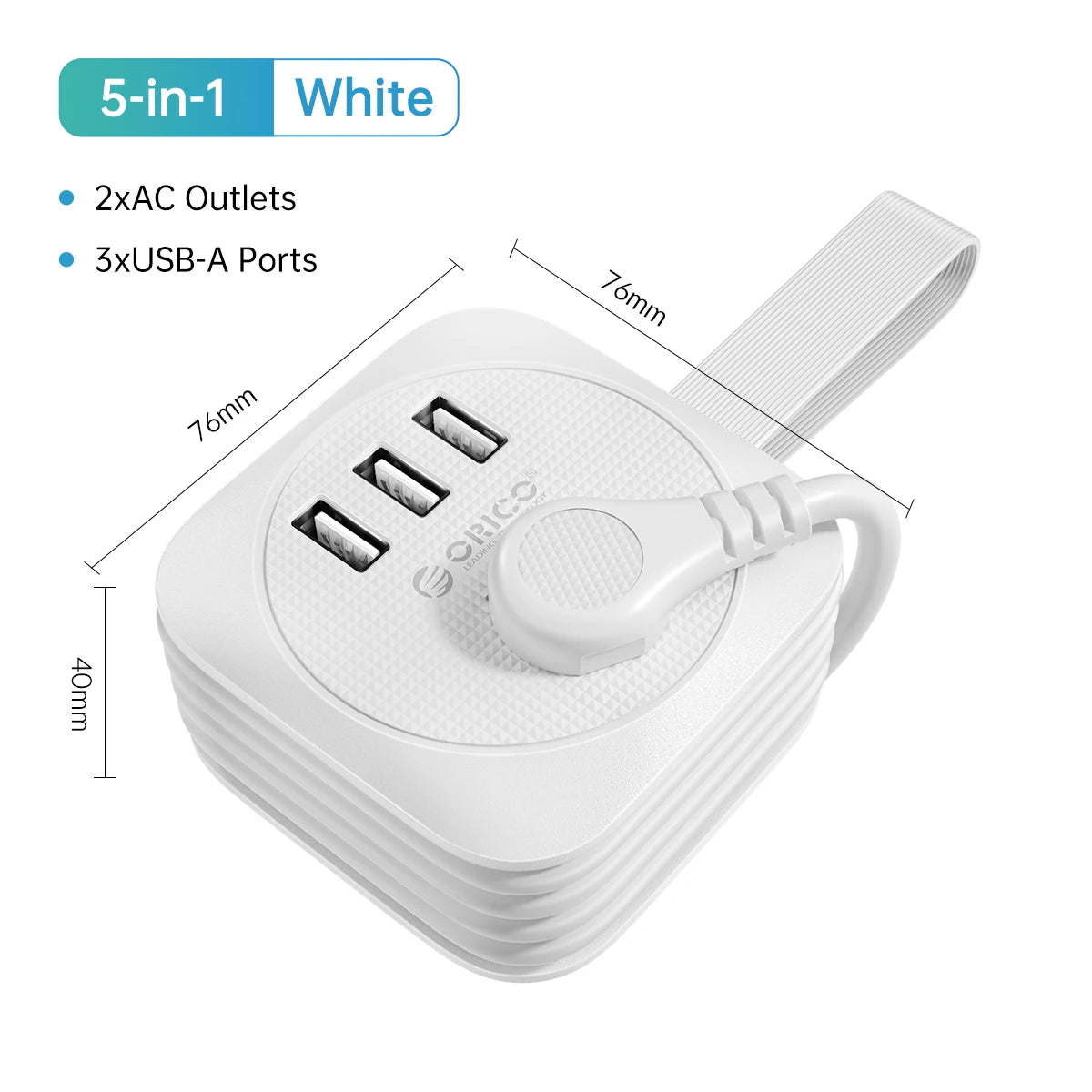 ORICO Travel Power Strip US Adapter with 2 USB Ports Type C Fast Charge Multi-Outlet Extension