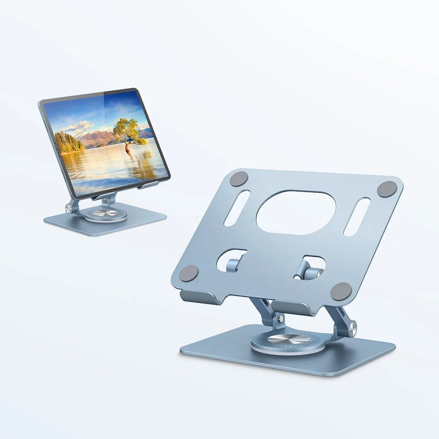 ST02 Adjustable Aluminum Tablet Stand with 360° Swivel Base.