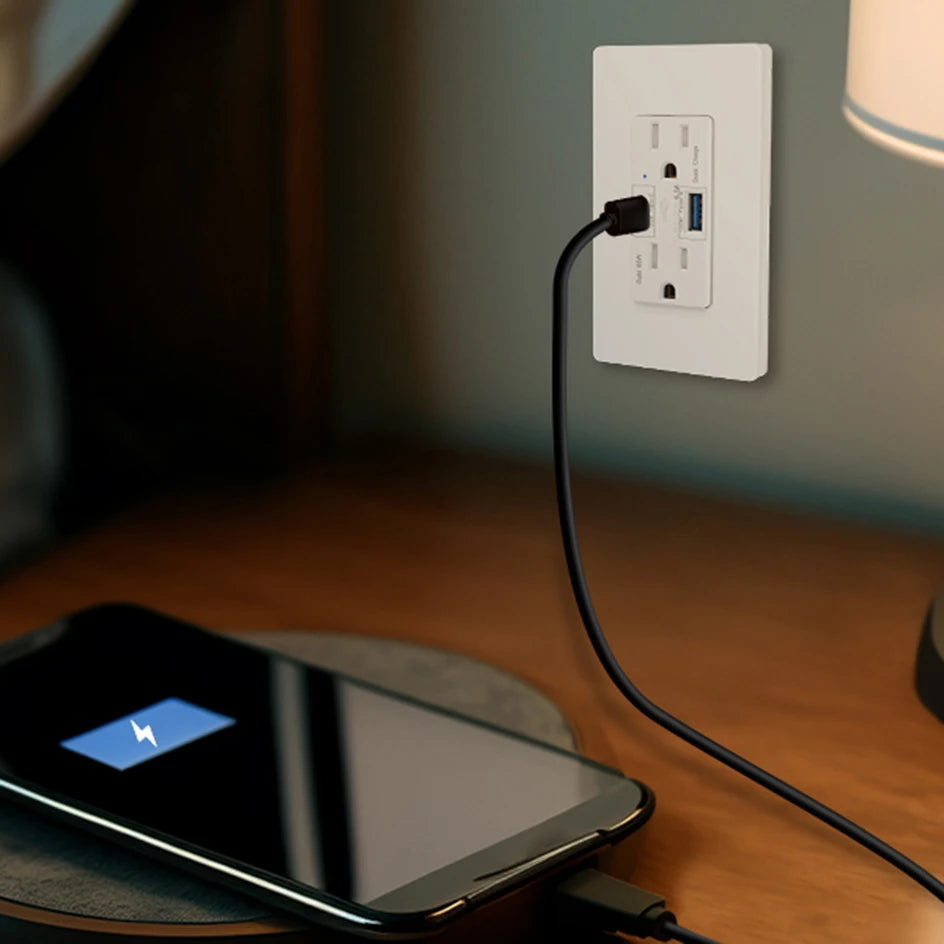 65W PD3.0 USB-C Fast Charging Outlet with 15A Receptacle Plug