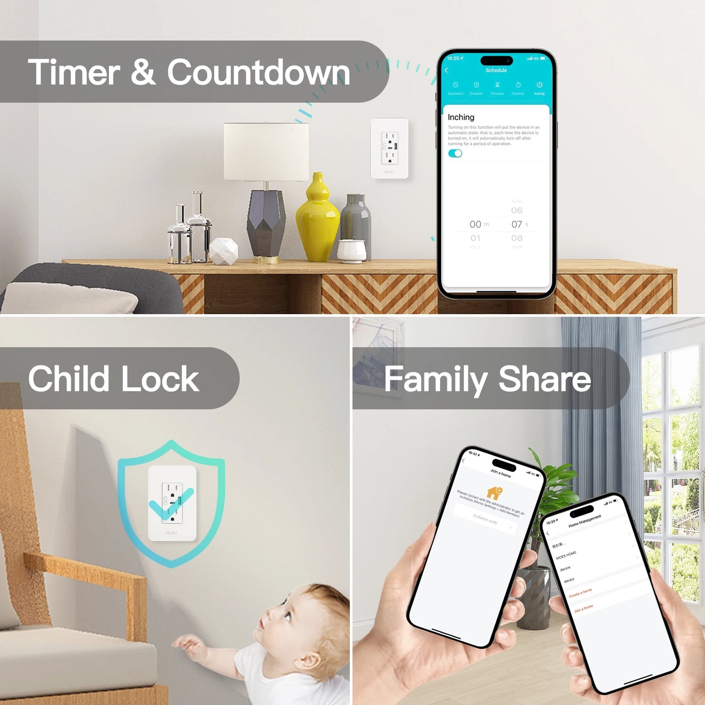 WiFi Smart Wall Socket with USB and Type C
