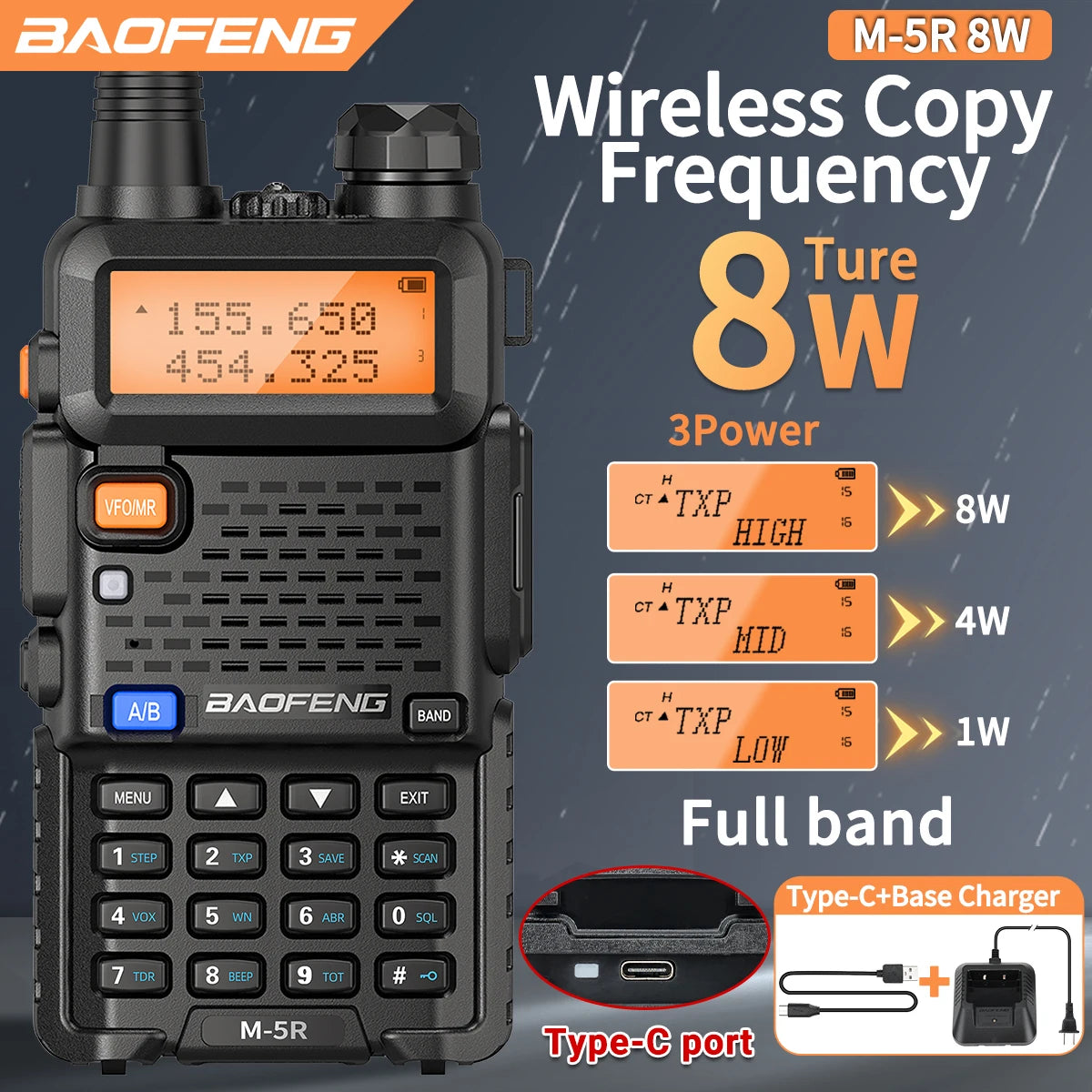 1 or 2PCS Baofeng M-5R 8W Walkie Talkie Multi Band Type-C Long Range