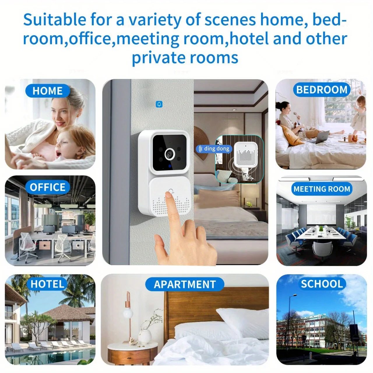 Wireless Smart Video Doorbell with 2.4G WiFi Two Way Audio Night Vision and SD Card or Cloud Storage