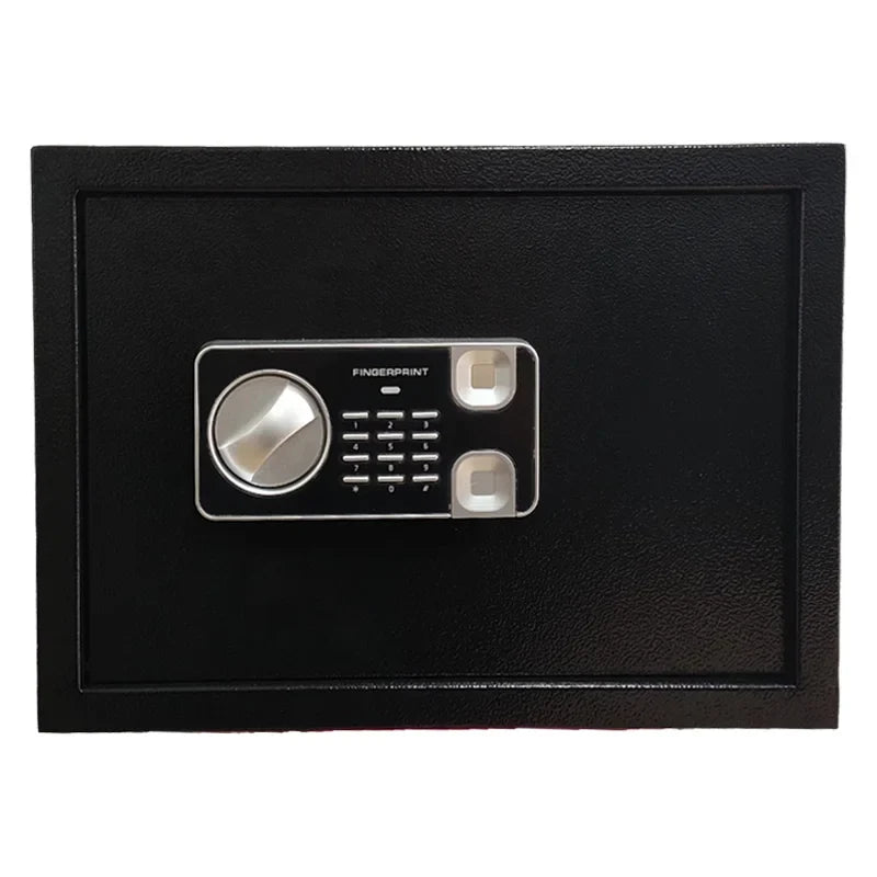 Black electronic fingerprint and password secure file cabinet safe.