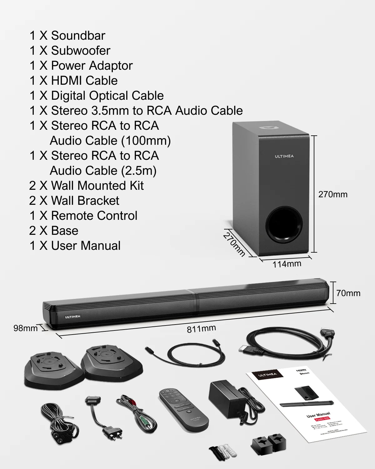 ULTIMEA 200W 4.1ch Detachable Bluetooth 5.3 Soundbar with Subwoofer for Smart TV and Home Theater