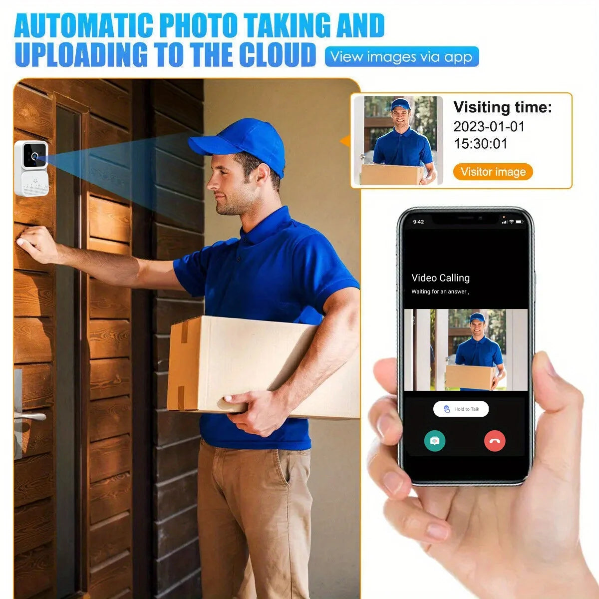 Wireless Smart Video Doorbell with 2.4G WiFi Two Way Audio Night Vision and SD Card or Cloud Storage