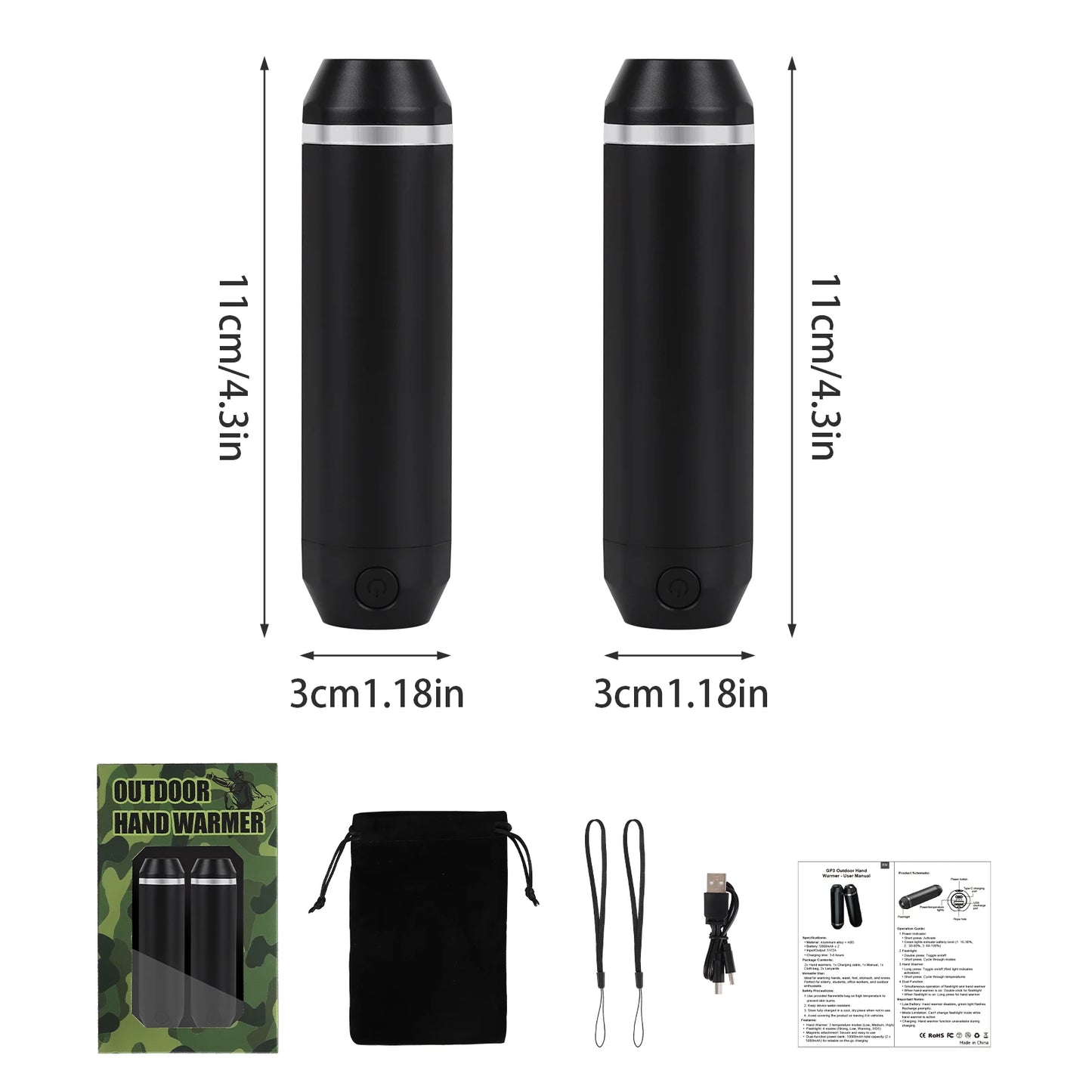 Rechargeable Hand Warmers 2-Pack 10000mAh Dual-Sided 8H Electric Heater