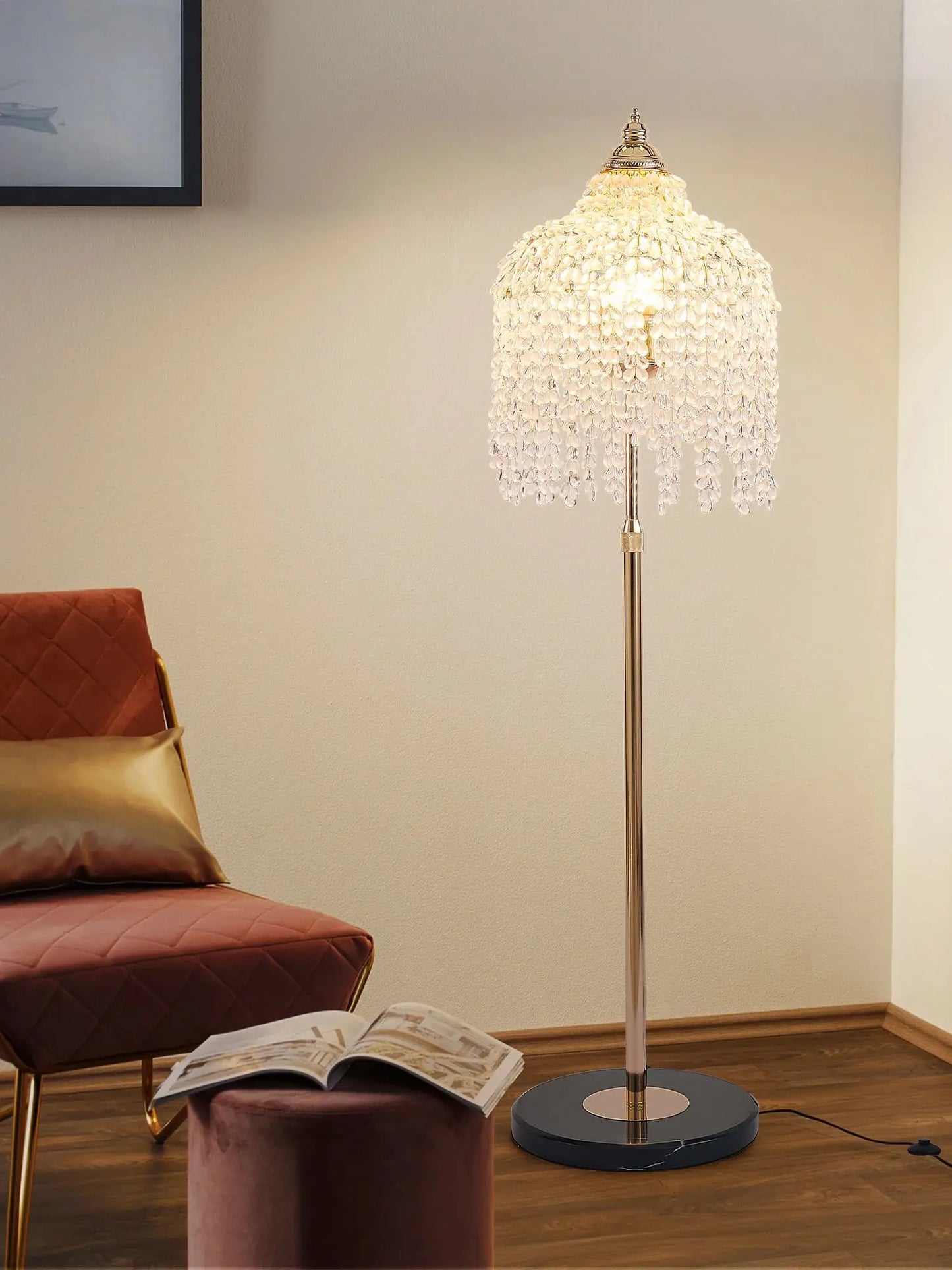Gold Crystal Floor Lamp with Marble Base 63 Inch
