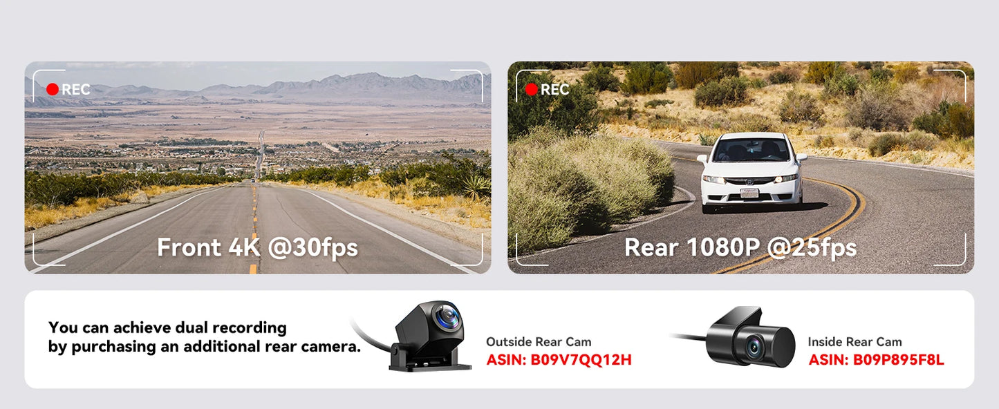 REDTIGER F8 4K+1080P Dash Cam Front and Rear with 5.8G WiFi and GPS