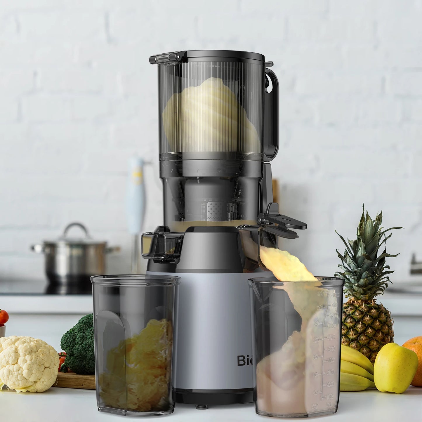 BioloMix Cold Press Juicer 130mm Chute Whole Fruit Vegetable BPA Free Slow Juicer