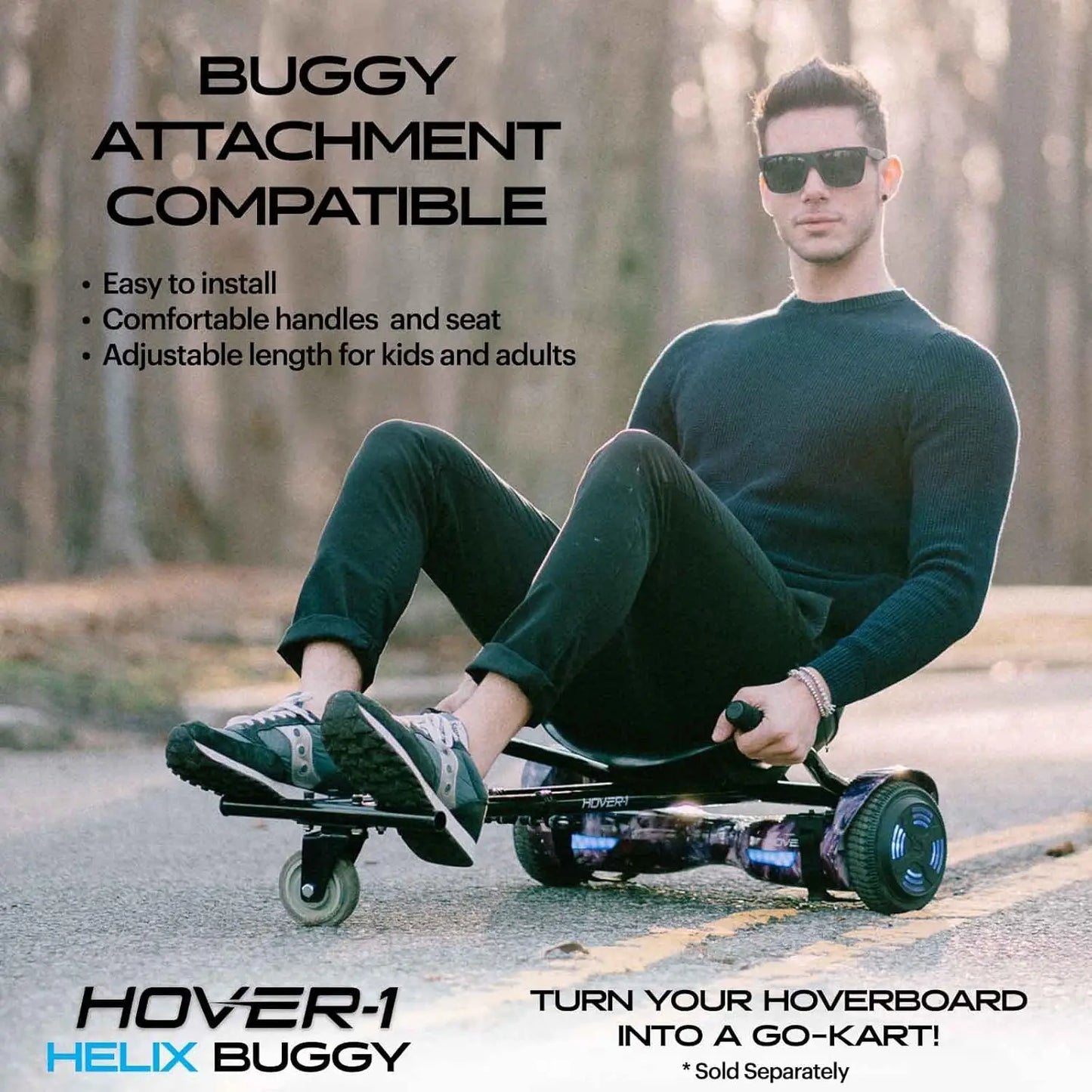 Hover-1 Helix Hoverboard in gray with buggy attachment compatibility for enhanced ride experience.