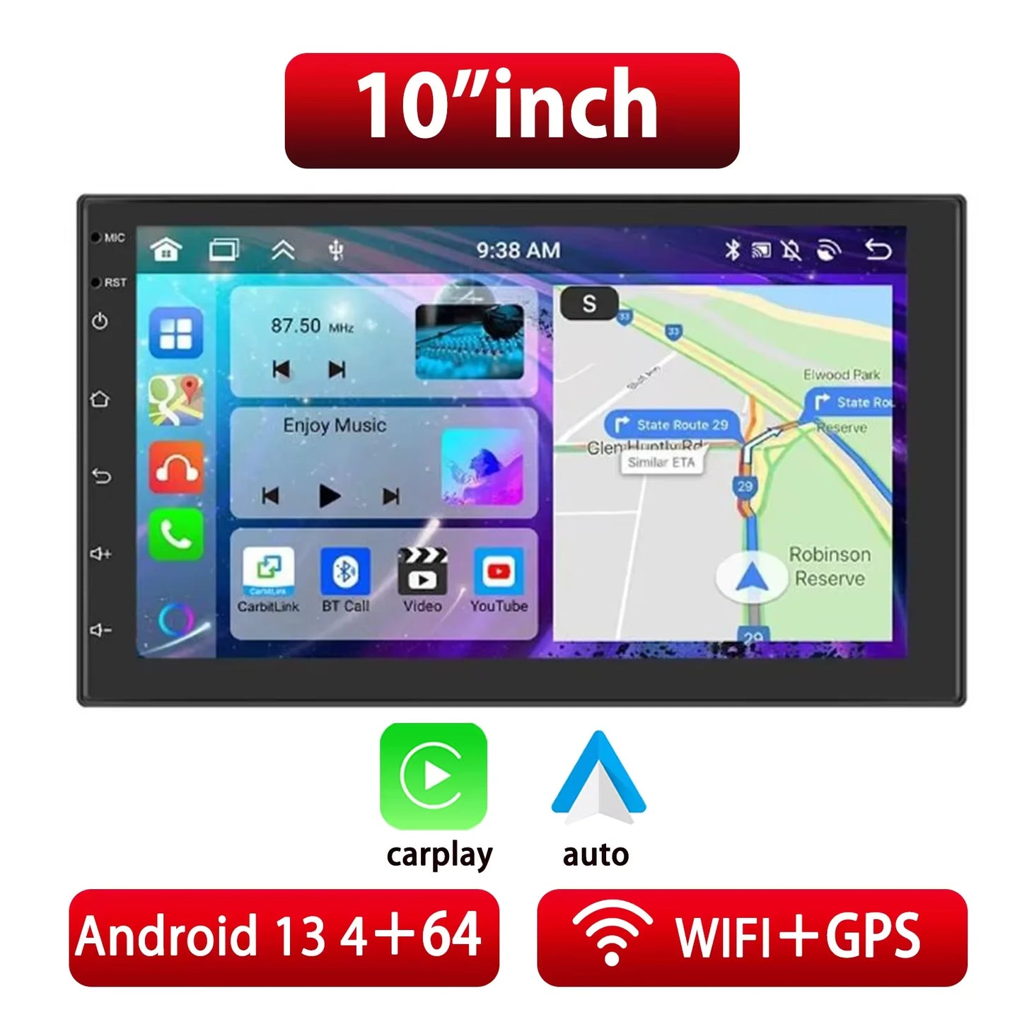 7"/9"/10" Android Car Radio with CarPlay GPS & Multimedia Player for Nissan Hyundai Tesla Style