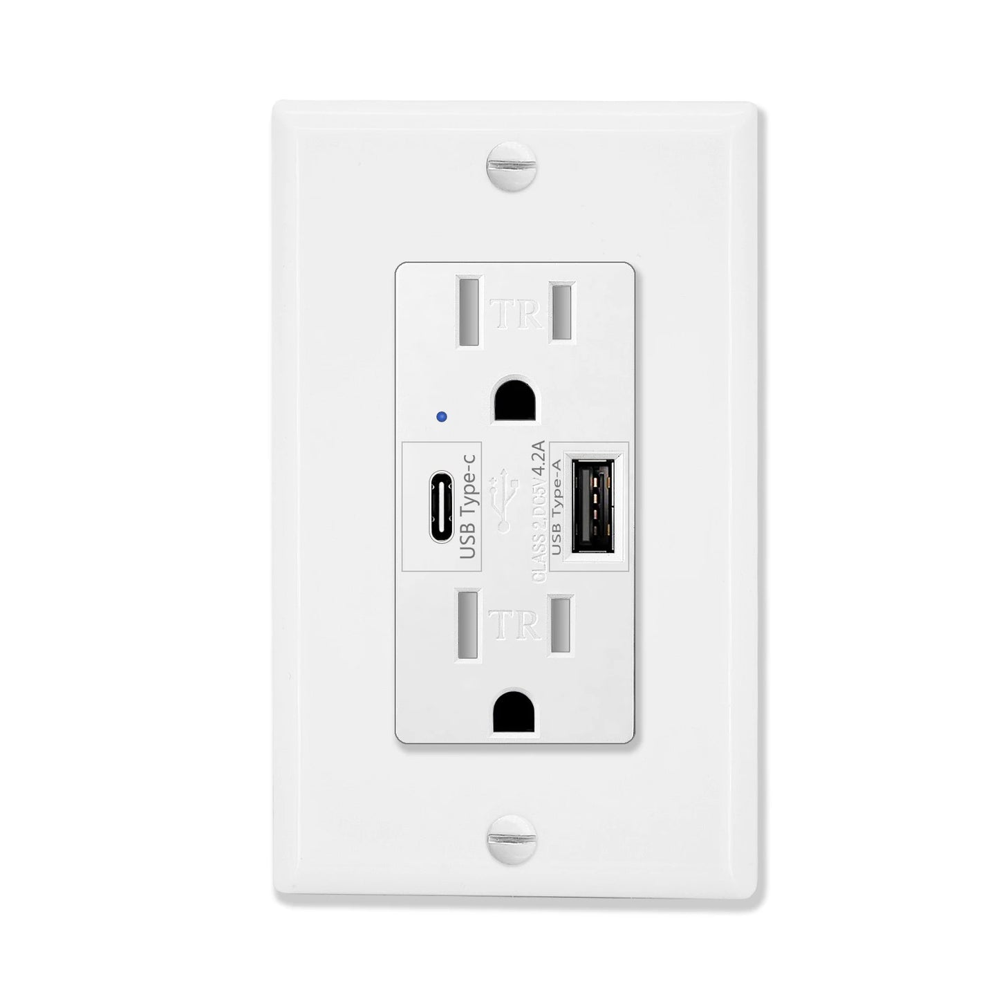 2-Pack 110V Dual USB Type C Wall Socket 4.2/5.8A LED Indicator Tamper-Resistant Outlet