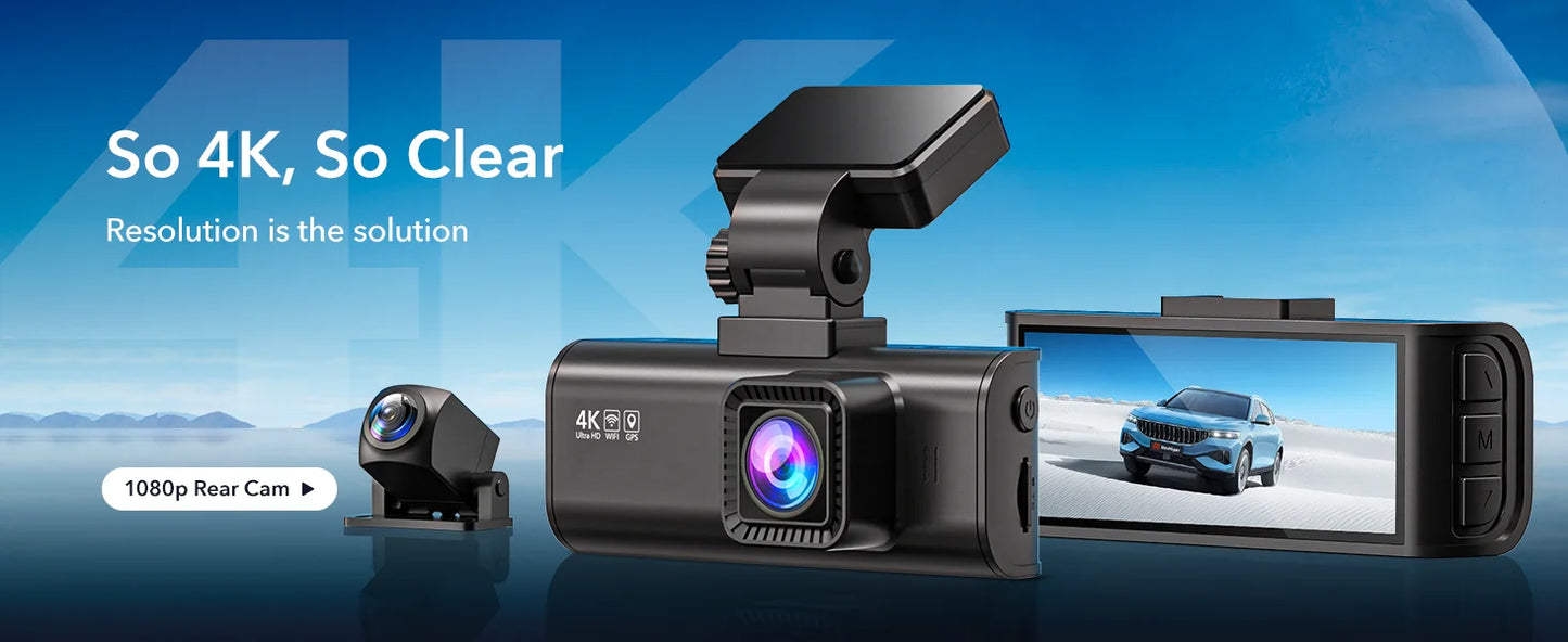 REDTIGER 4K Dash Cam Front and Rear with WiFi, GPS, and 24H Parking Mode