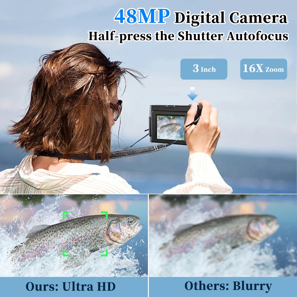 ZOSTUIC 4K Digital Camera with 48MP Autofocus 180° Flip Screen and 16X Zoom for Photography and Vlogging
