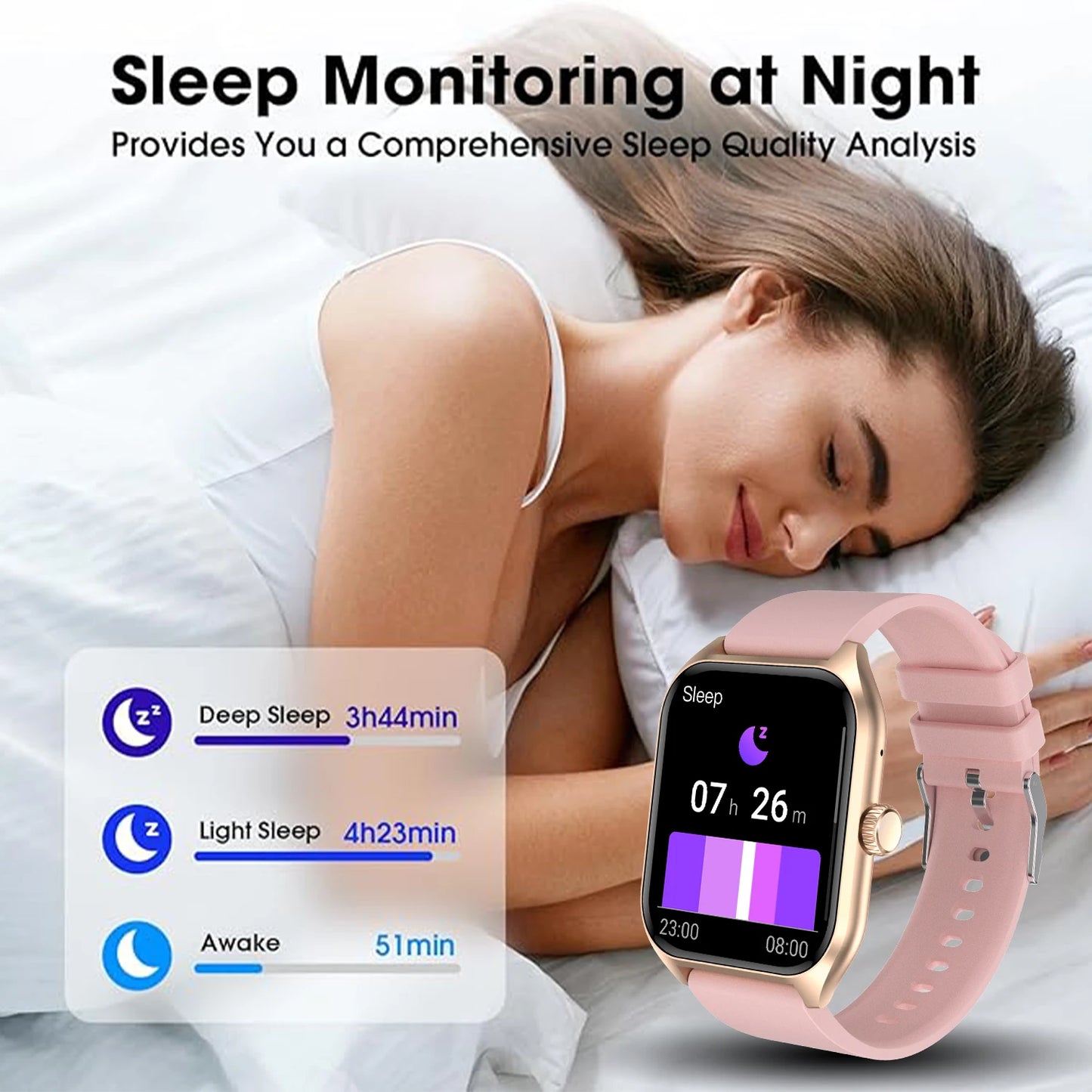 AI Voice Assistant Smart Watch 1.96" HD Screen 100+ Sports Sleep Heart Rate Monitor