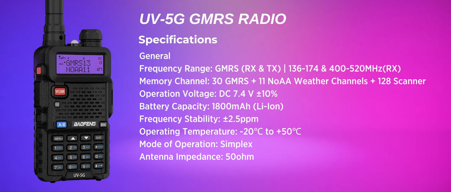 2PCS Baofeng UV-5G UV-5X GMRS Radio