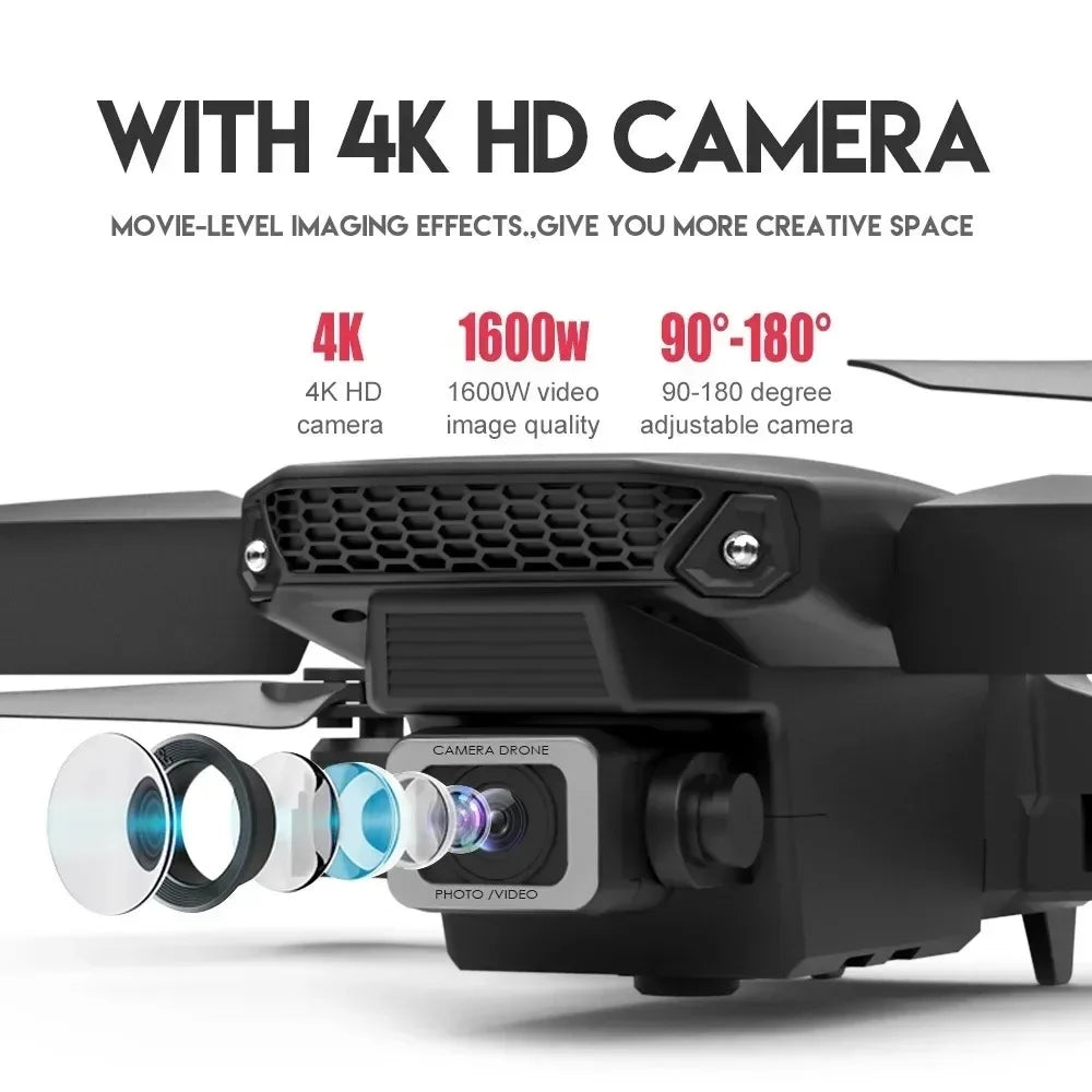 E88Pro 4K RC Drone with 3 Batteries Dual HD Camera Foldable WiFi FPV Height Hold