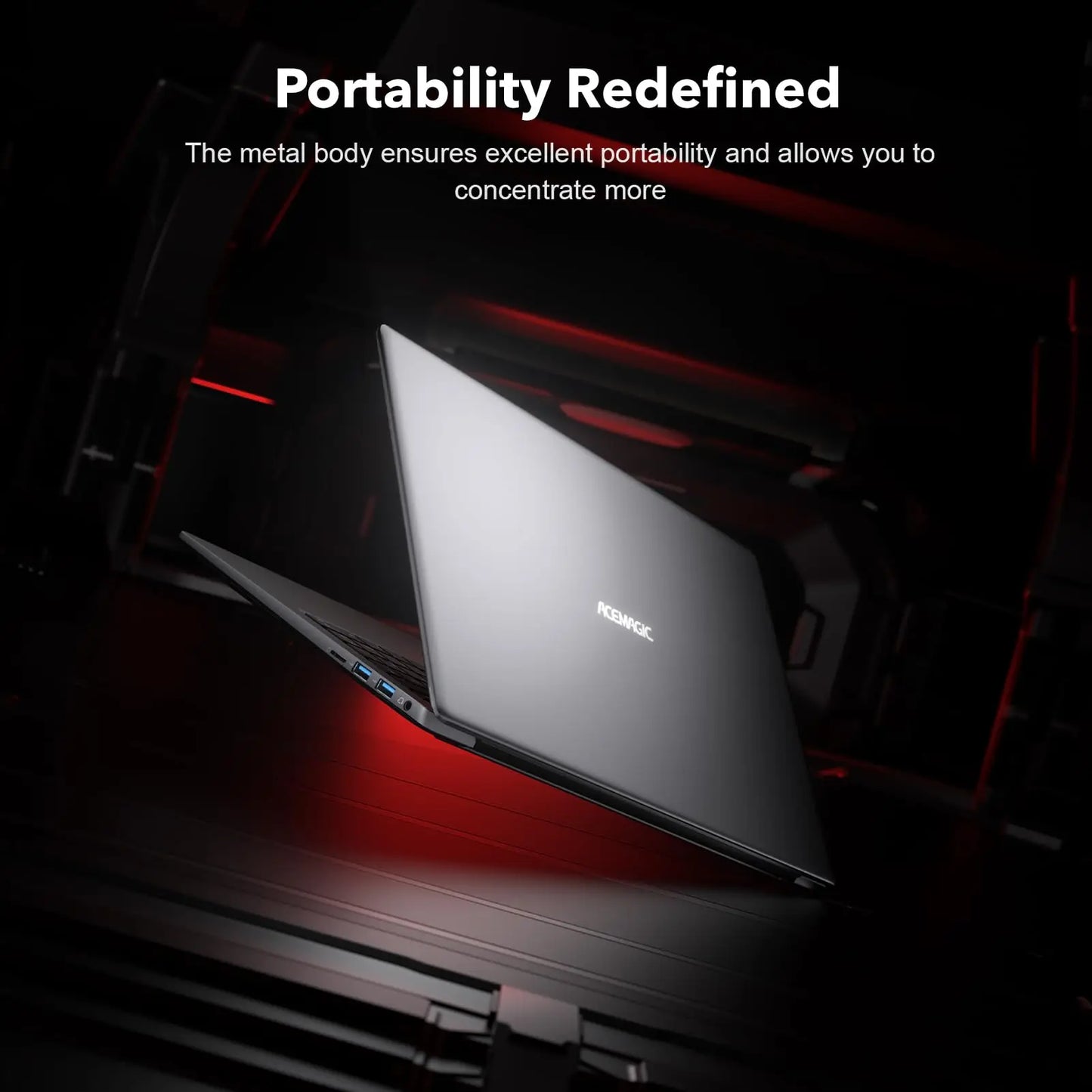 ACEMAGIC AX16Pro gaming laptop with metal body showcasing portability and sleek design.