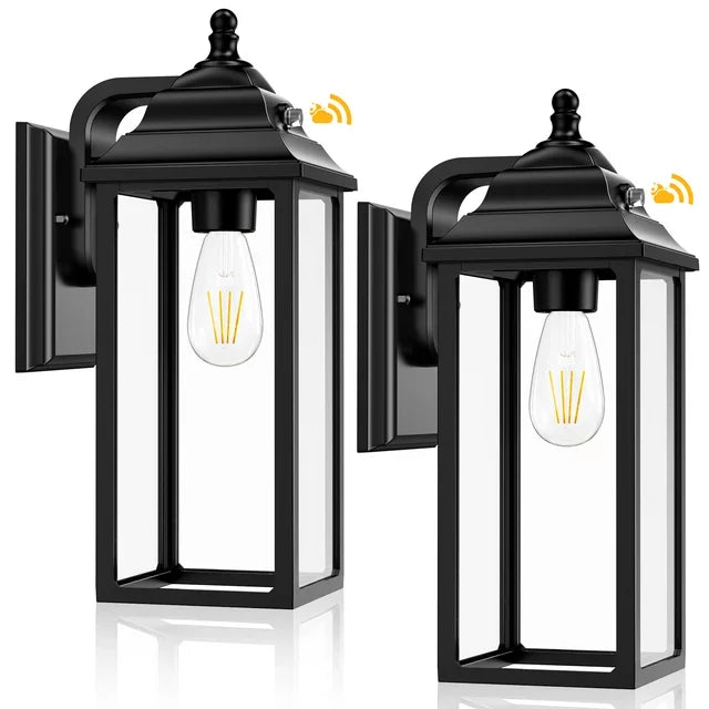 Outdoor Wall Sconce Lights Set of 2 Black Porch Lanterns for House Garage Patio