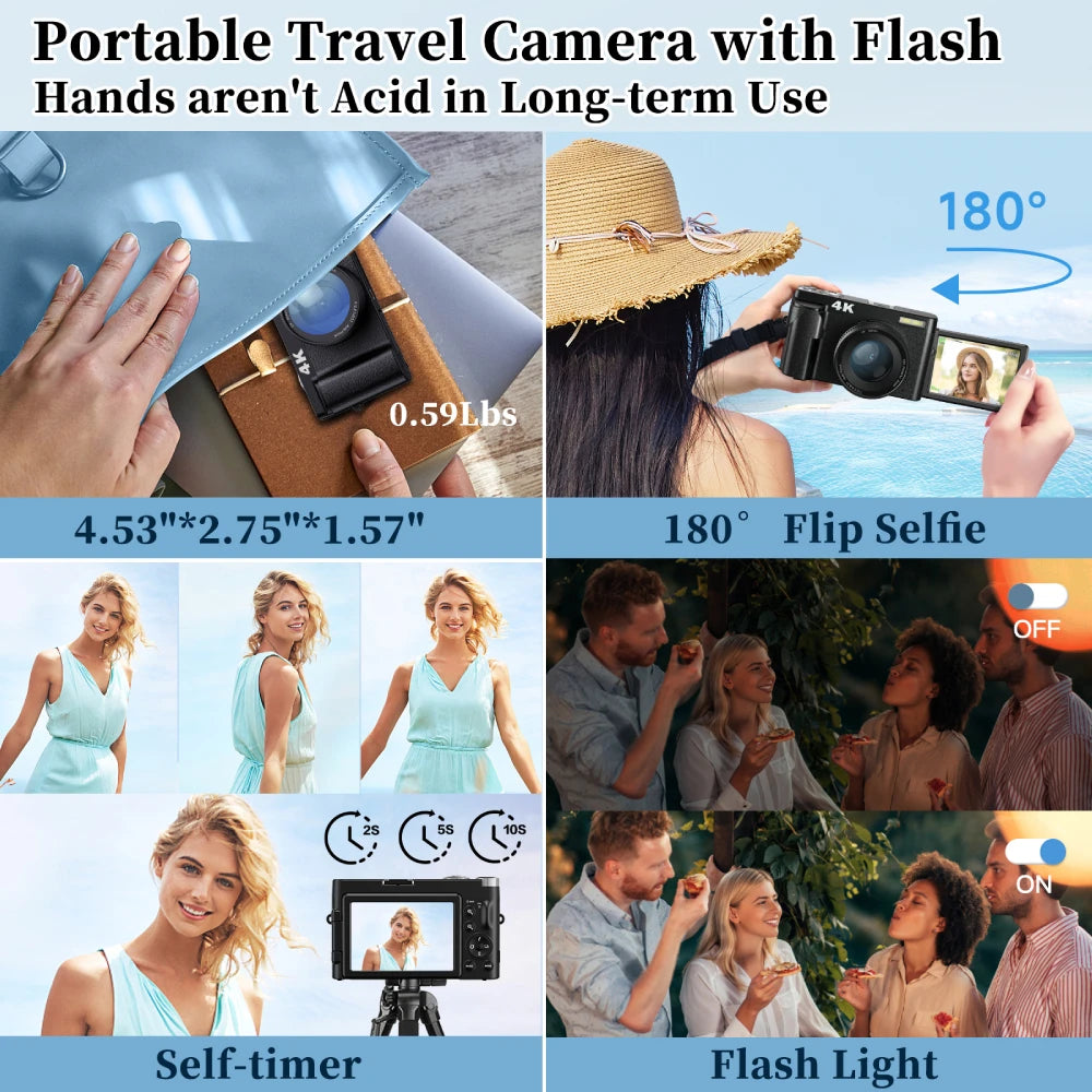ZOSTUIC 4K Digital Camera with 48MP Autofocus 180° Flip Screen and 16X Zoom for Photography and Vlogging