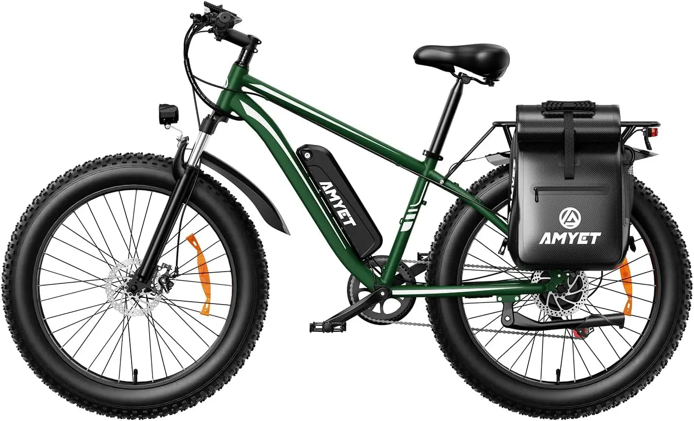 AMYET EB26 1000W Electric Bike with 26-Inch Fat Tires and Dual Shock Suspension.
