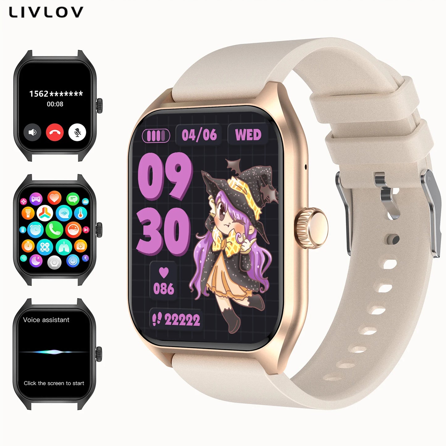 AI Voice Assistant Smart Watch 1.96" HD Screen 100+ Sports Sleep Heart Rate Monitor