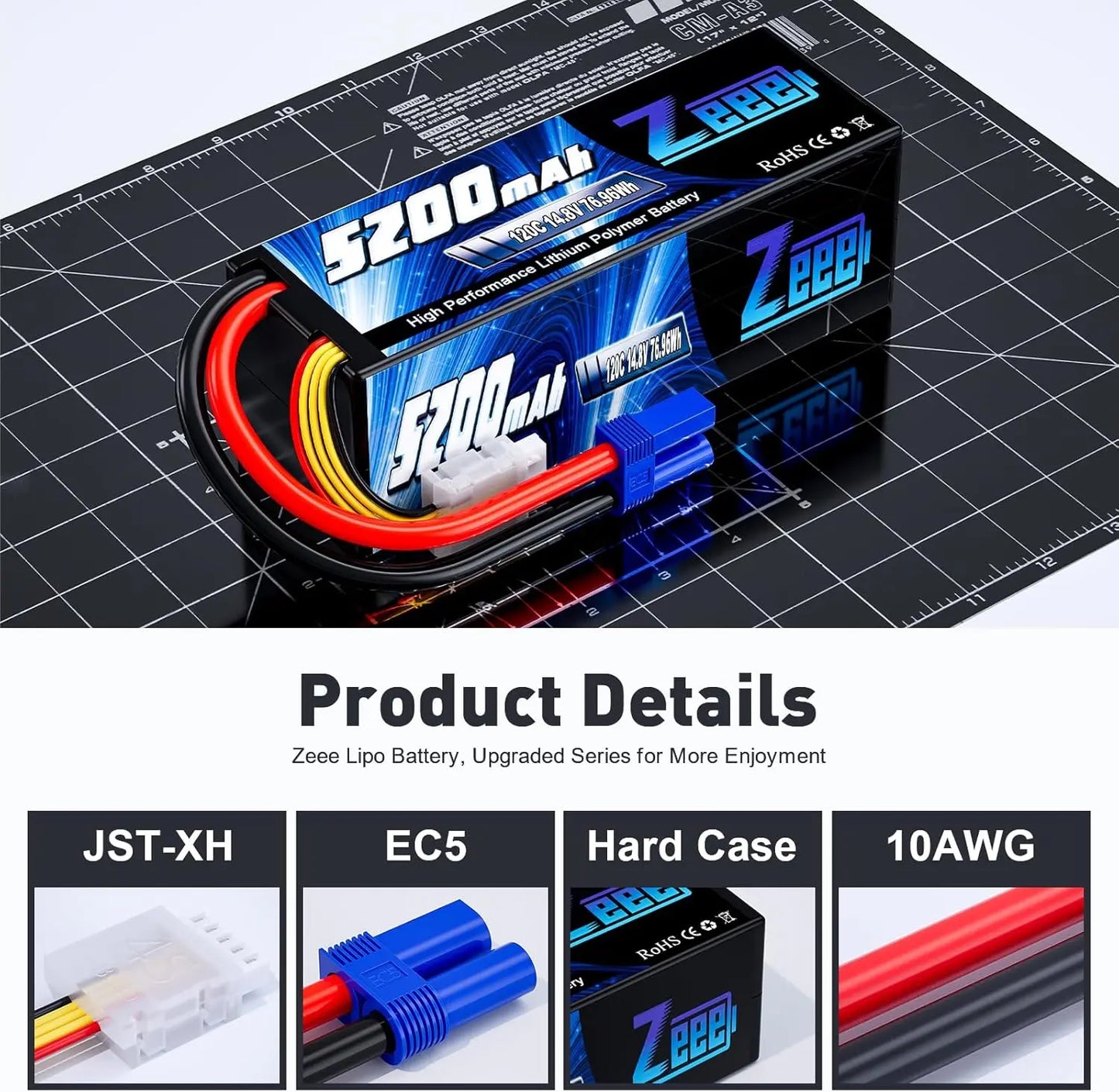 2pcs Zeee 4S 5200mAh Lipo Battery 14.8V 120C Hardcase EC5 Plug for 1/10 1/8 Scale Cars / Vehicles