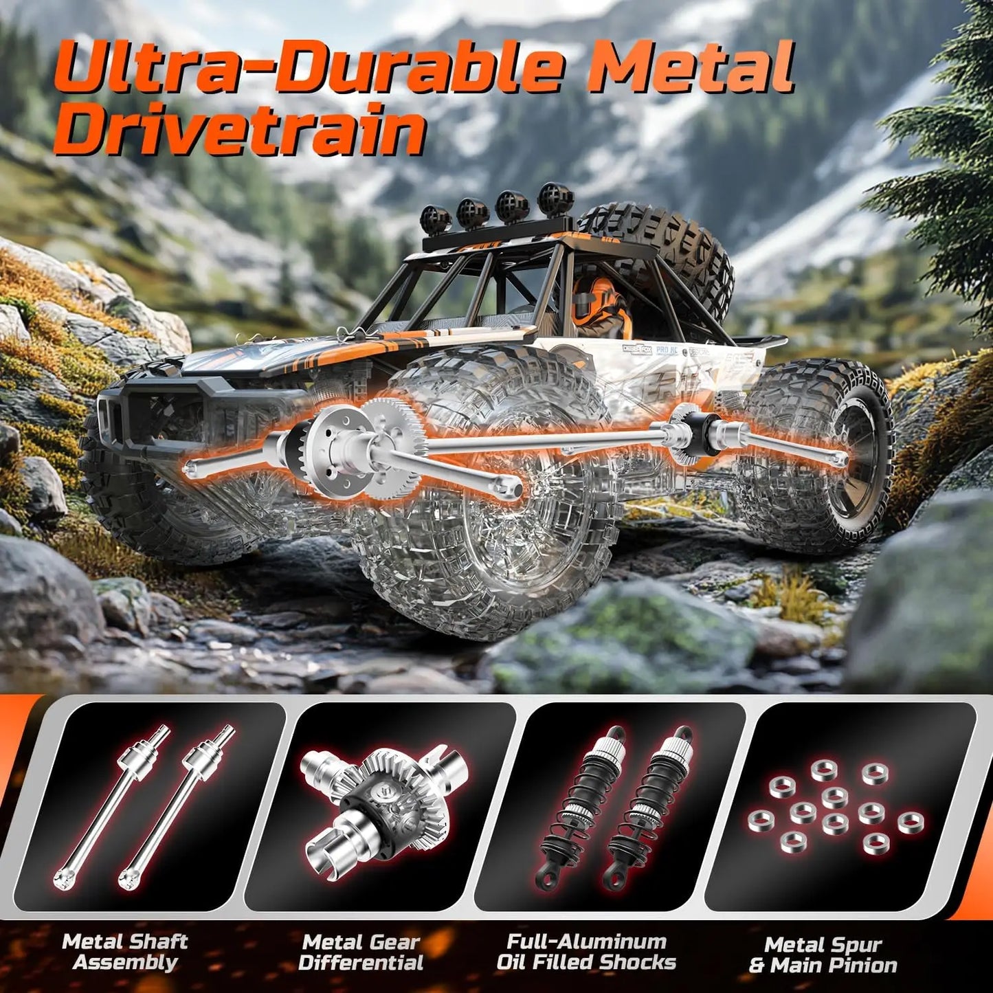 DEERC 9203E 1:10 Scale RC Truck 48KM/H 4X4 Lights 2 Batteries 2.4GHz All-Terrain 30 Min Play