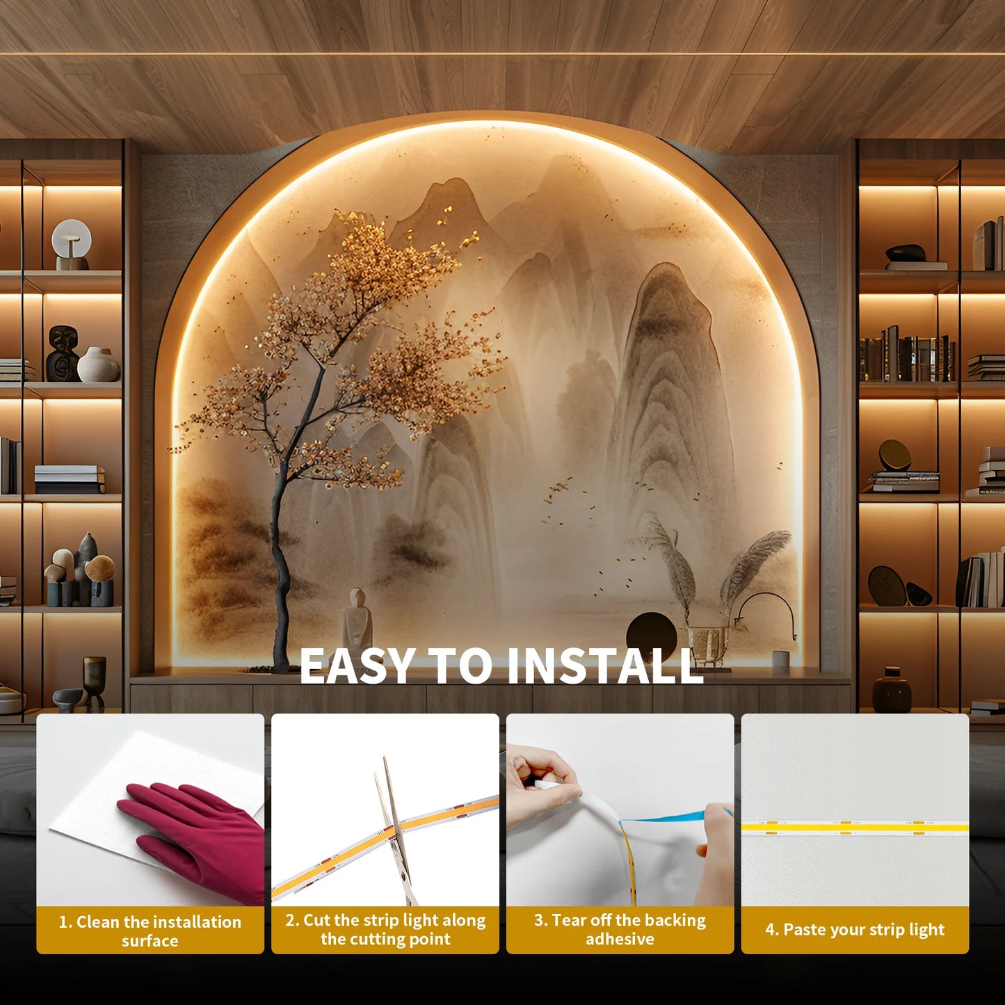 40FT COB LED Strip Light Warm White 3000K with RF Remote